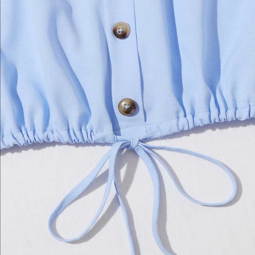 Blue Drawstring Hem Buttoned Cami Top - Picture 4 of 5